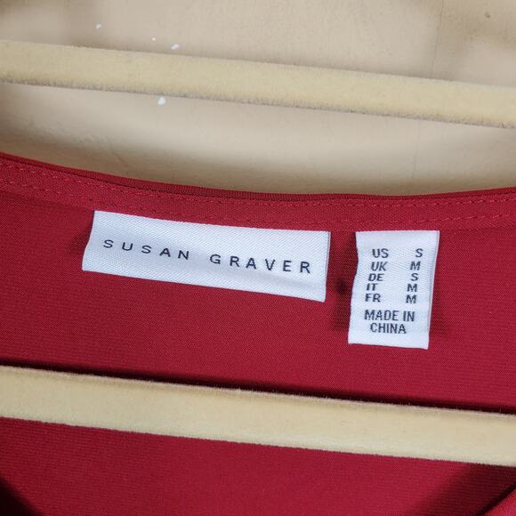 4/$25 Susan Graver Red Crochet Sleeve Blouse S - Picture 9 of 10